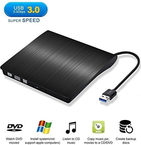 Yododo External DVD Drive Portable Optical USB 3.0 CD DVD-RW Burner Writer with Embedded USB Cable for Mac Air / Pro Laptop Desktop, Black(New Version)