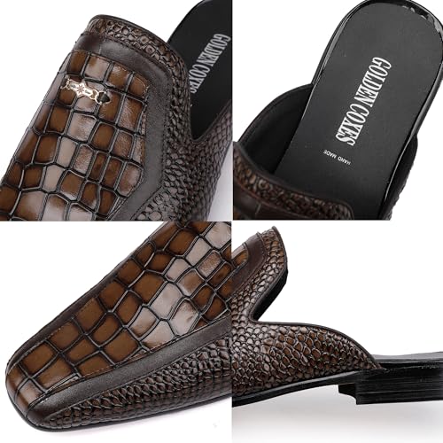 Casual Men's Dress Slip-on Mule Sandals Loafer Shoes, Leather Slippers with Buckle Formal Party Backless Sandals for Men3