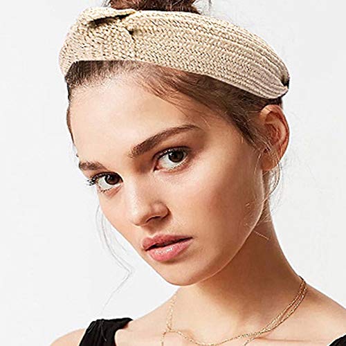 Pałąk koreański wiązany ręcznie słomiany pałąk tkacki turban dla kobiet dziewczynki obręcz do włosów Bezel szerokie opaski do włosów akcesoria do włosów nakrycia głowy