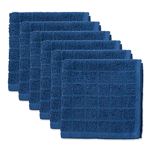 DII Cotton Terry Windowpane Dish Cloths, 12 x 12" Set of 6, Machine Washable and Ultra Absorbent Kitchen Bar Towels-Solid Blue