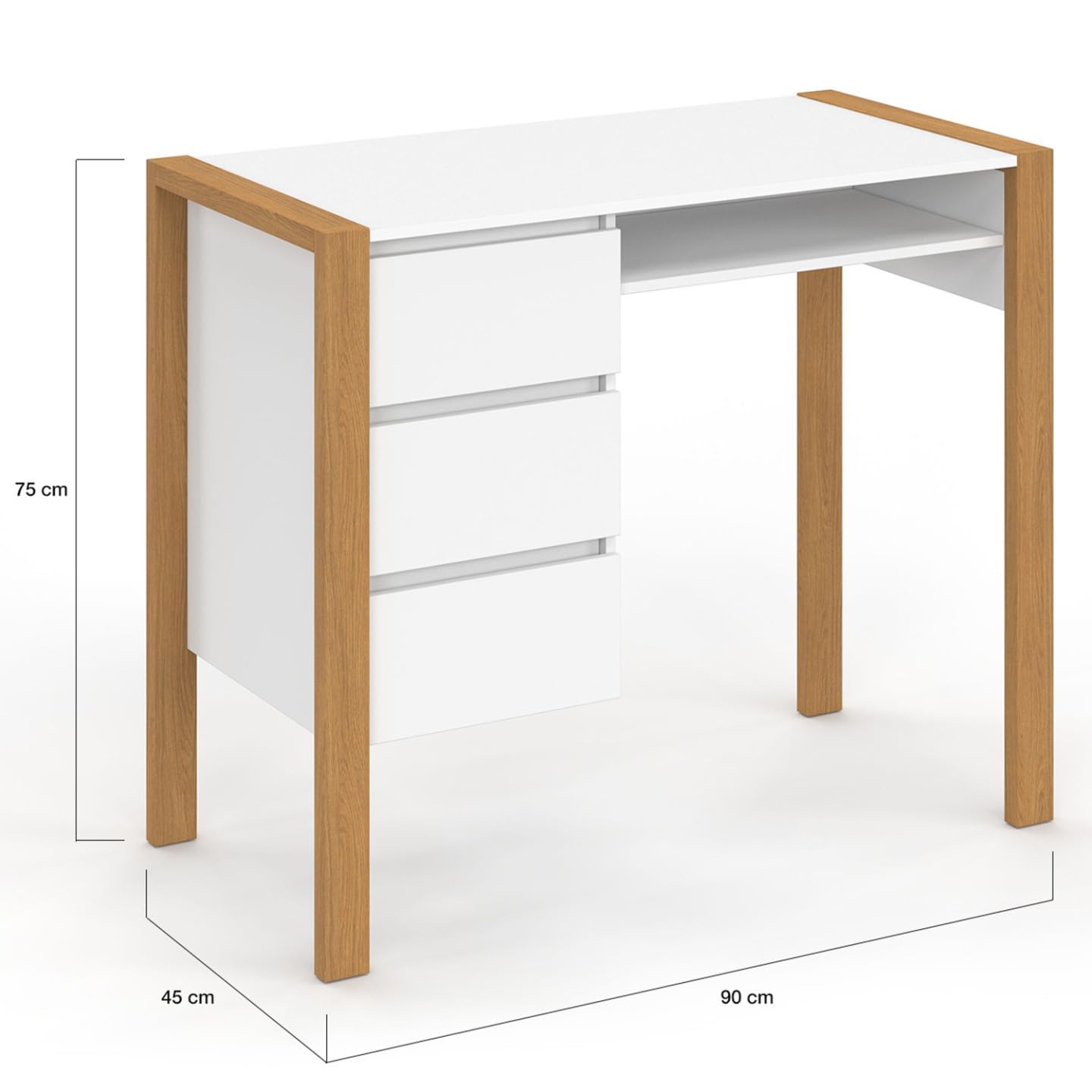 IDMarket - Bureau scandinave Hugo avec 3 tiroirs et Niche Blanc et Bois