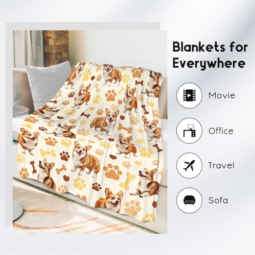 Corgi Blanket with Girls Boys, 40x50 Inches Blanket with Dogs on it, Cozy Soft Throw Gifts for Dog Lovers, Cute Flannel Throw Blankets for Couch Sofa