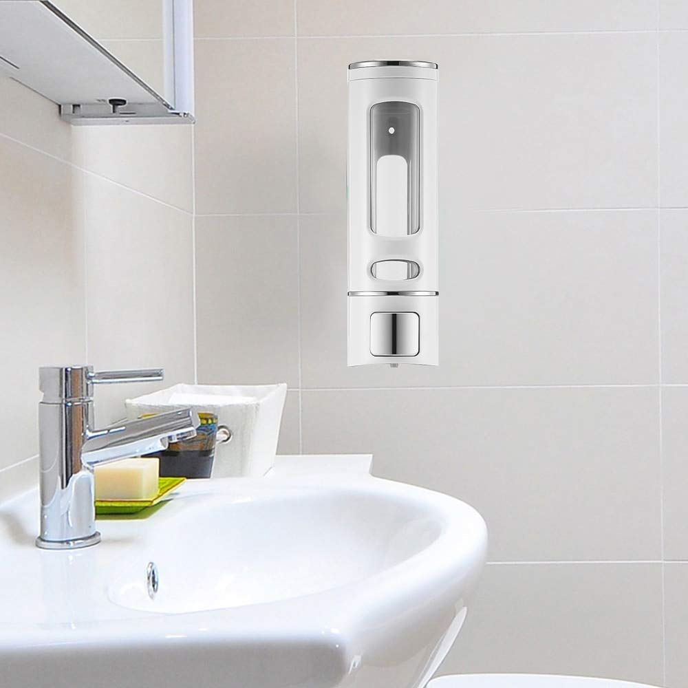Distributeur de Savon Liquide de Salle de Bains fixé au Mur pour la Cuisine en Plastique 400 ML Gel de Douche détergent shampooing Bouteille hôtel Accessoires pour la Maison Double tête