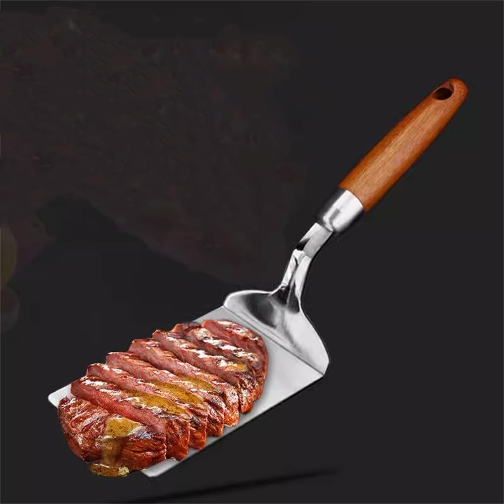 Łopatka do grilla Drewniana rączka Kuchenna szpatułka do gotowania ze stali nierdzewnej Do grillowania steków