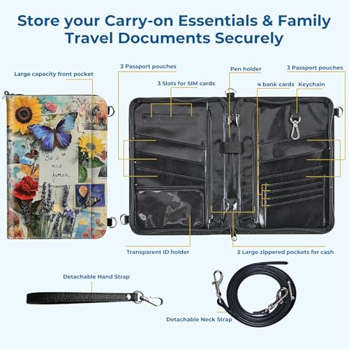 Family Passport Holder for Travel, 6 Passport Organizer Wallet with RFID Blocking and Zipper for Women & Men - Butterfly Bloom3