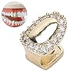 Brrnoo Teeth Grills for Your Teeth for Men Women, Tooth Bling Teeth Accessory Decoration for Halloween Party Hip Hop Show Gold/Silver Tooth (Single Portal Diamond Gold Color) #1