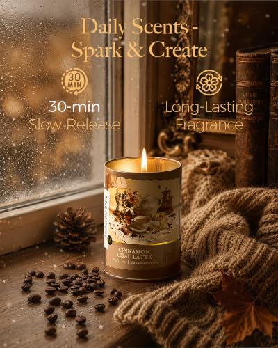 Image of M&SENSE Cinnamon Chai Latte Scented Soy Fall Candles, 11.3 oz