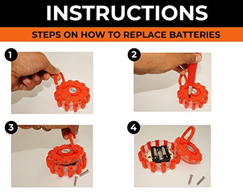 Garage Monkey Engineering Led Road Safety Flares Roadside Warning Safety Flare Kit For Car, Truck, Rv & Boat With Magnetic Base, Hooks To Hang & Carrying Bag | 4 Beacon Disc Pack With 9 Flash Modes #TOP3