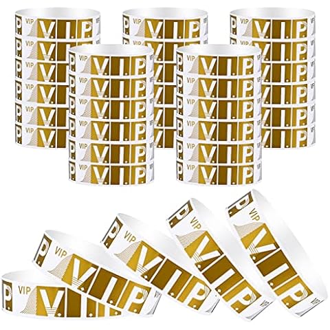 100 Pcs VIP Wristbands for Events Waterproof Paper Bracelets Lightweight Event Wristbands for Party Concert Club Amusement Park Festivals (Gold) Cover