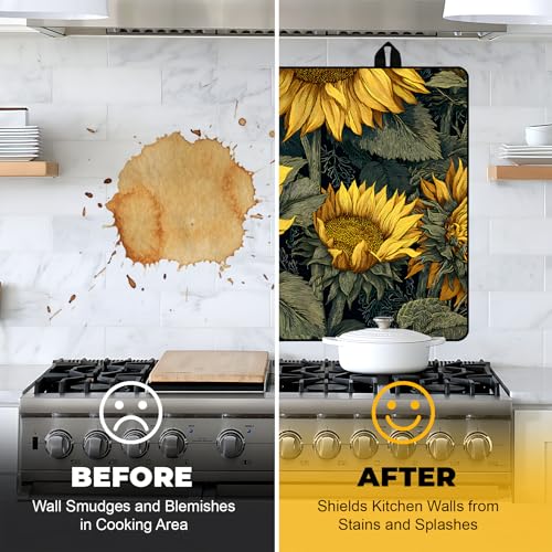 Image of NYZE Stove Cover for Electric and Glass Stove Tops 3-in-1 Stove Mat, Heat Resistant Counter Protector Mat, Non-Slip Surface & Drying Rack (Retro Sunflowers, 28.5 inchLx20.5 inchW)