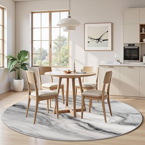 Tapete redondo de mármol lavable 5ft gris y blanco miniatura 4