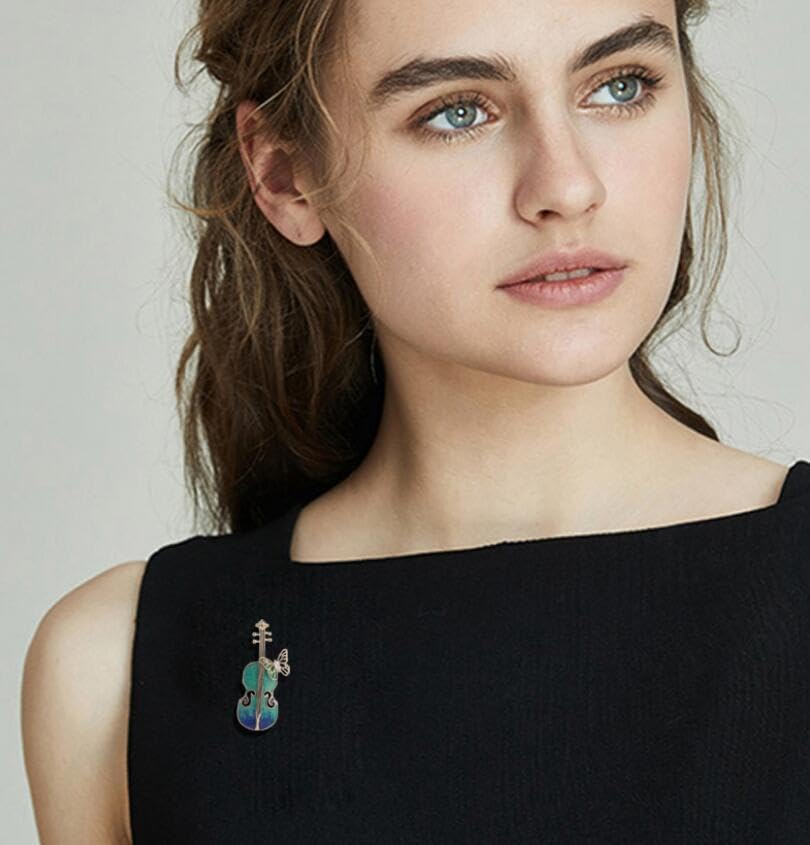 Image of 2 Pieces Fashion Ballerina&Violin&Cherry Blossom&Pipa&Peony Flower Brooch Woman High-end Artistic Temperament Pin Personality Cute Suit Coat With Accessories
