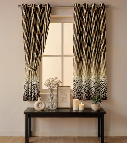 Image of Ultimate Trends Room Darkening Digital Printed Modern Curtain 65-70% Opacity,Diamond Eyelets, Tie Back, Modern Prints, 6 FEET Pack of 2,Espresso Beige Chevron