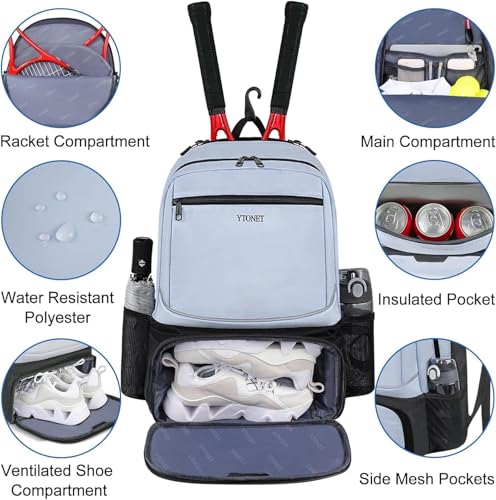 image for Ytonet Tennis Bag Tennis Backpack for Women Men 2 Rackets with Insulat