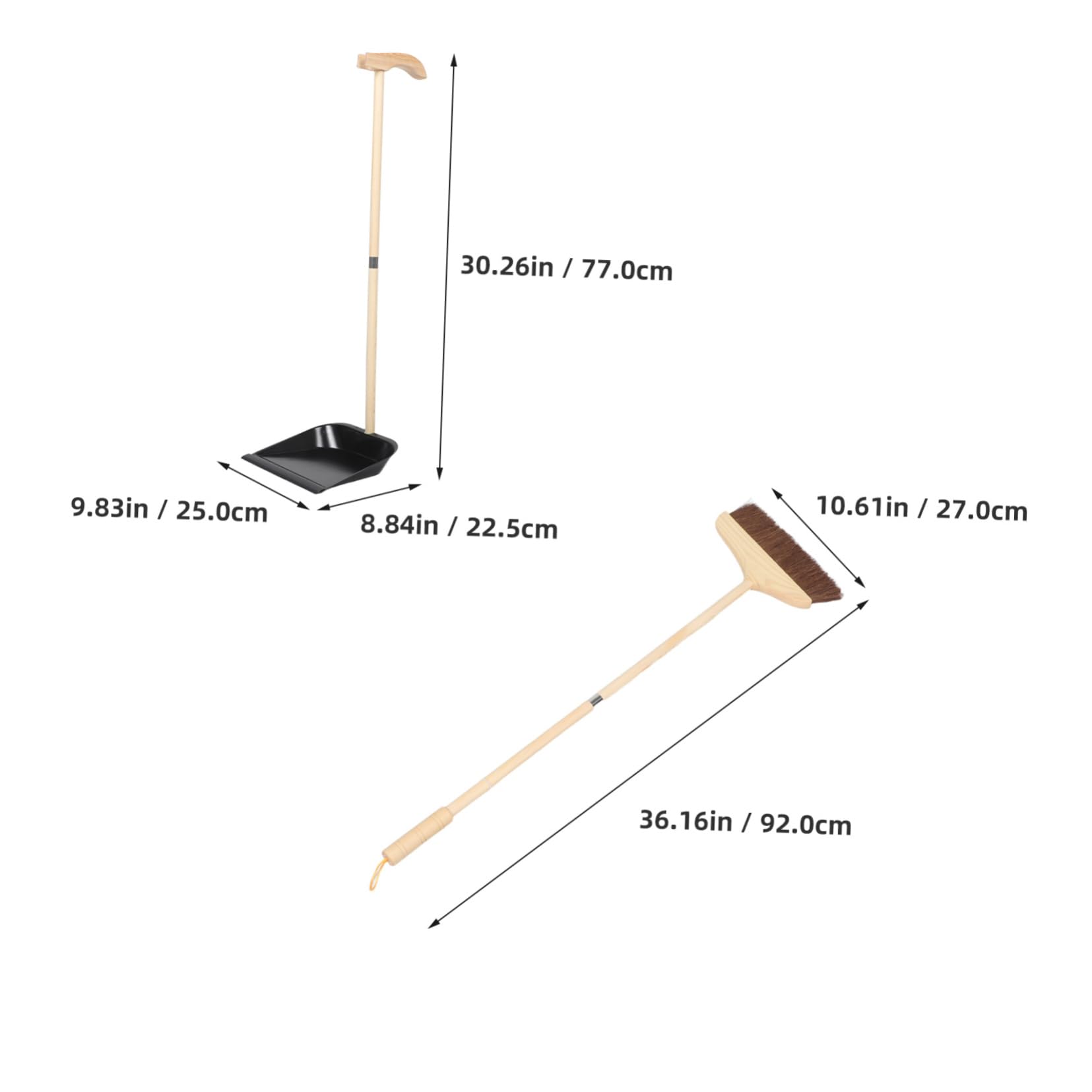 Juego de Escoba y Recogedor Mango Largo Desmontable de Madera | Cerdas Suaves, Limpieza de Pisos y Dormitorio, Atornillar y Quitar, Acabado Negro, Hierro