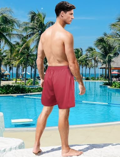 Buauty Mens Swim Trunks with Compression Liner 5 Inch Inseam Quick Dry Swim Shorts Mens Swimsuit Board Shorts with Pockets Red3