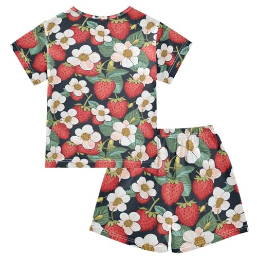 ALAZA Strawberry Flowers Pajama Set Short Sleeve Sleepwear Soft Lounge Nightwear2