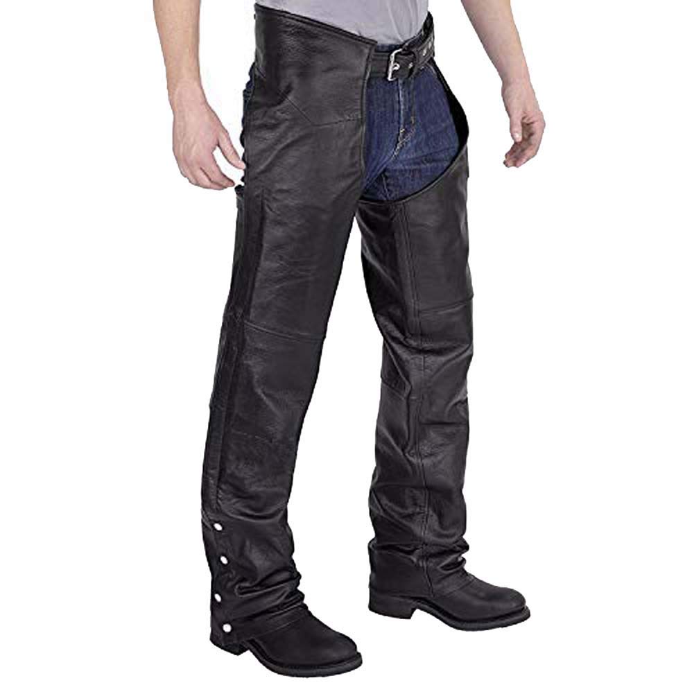 Men's Real Bikers Genuine Leather Gay Chaps (Black, 30