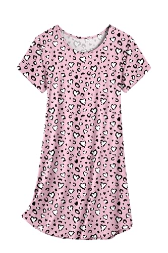 Olankaro Camisón de manga corta con cuello redondo para mujer, camisón suave, Rosado Heart, XL