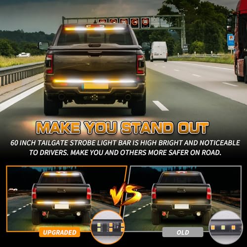 Image of XRIDONSEN 48 inch 288 LED Tailgate Strobe Lights Rear Emergency Lights | Amber White Flashing Warning Hazard Caution Safety Light Strip for Tow Plow Trucks Construction Vehicles Pickup Trailer