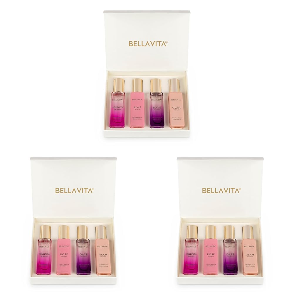 Bella Vita Luxury Woman Spray Eau De Parfum Gift Set 4X20 Ml For Women With Date, Senorita, Glam, Rose Perfume | Floral, Fruity Long Lasting Edp Fragrance Scent (Pack Of 3) Bella Vita Luxury Woman Spray Eau De Parfum Gift Set 4X20 Ml For Women With Date, Senorita, Glam, Rose Perfume | Floral, Fruity Long Lasting Edp Fragrance Scent (Pack Of 3)