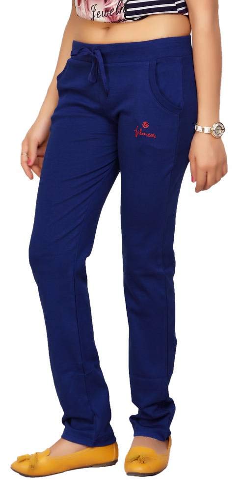 FILMAX® Originals Women Cotton Lycra Rib Solid Sports Walking Gym Yoga Joggers Workout Lower Multipurpose Track Pant (FX1-5101_Royal Blue_3XL)