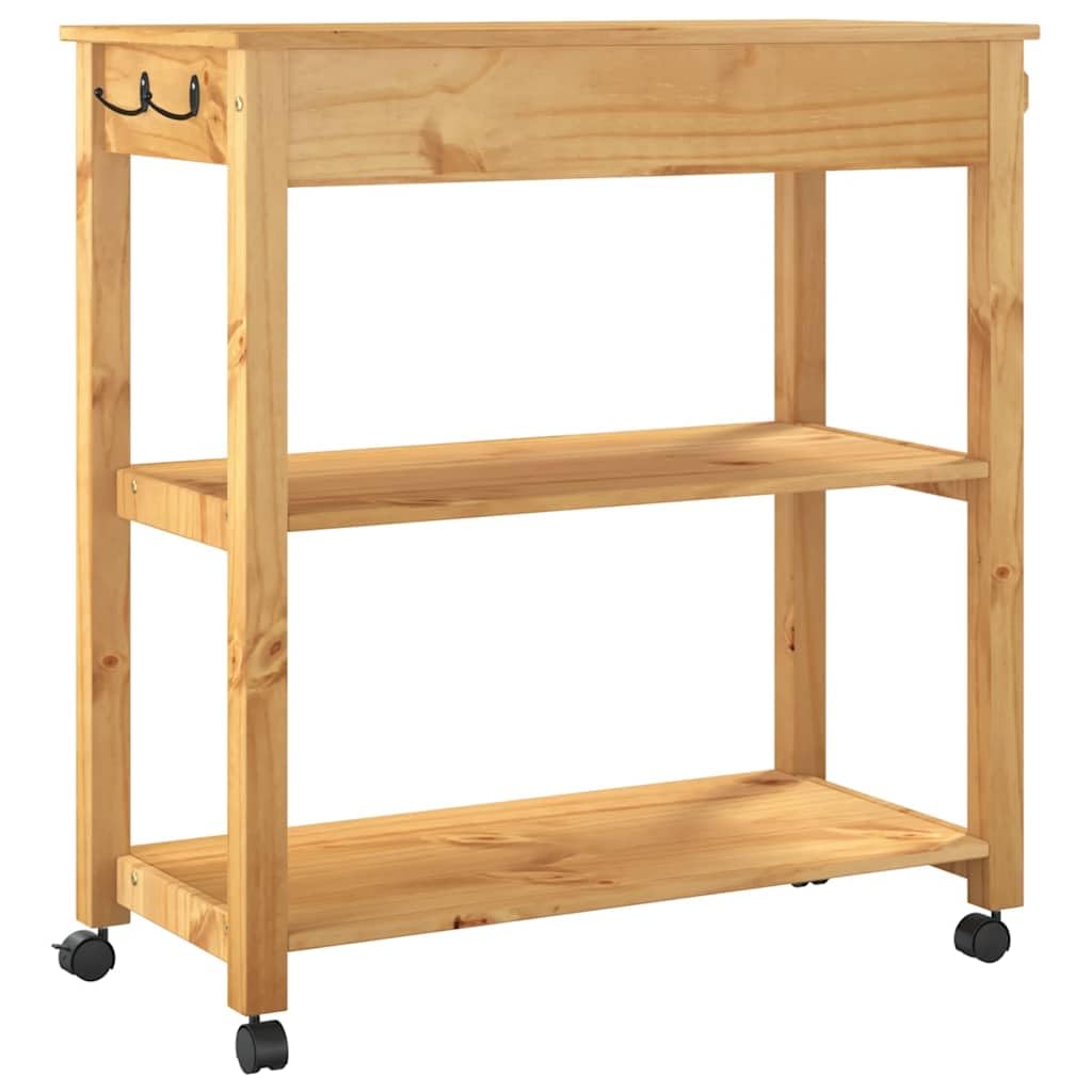 vidaXL Carrito de Cocina, Organizador de Comida Verduras Té, Carro de Servicio, Almacenamiento para Baño Salón Estudio, Madera Maciza de Pino