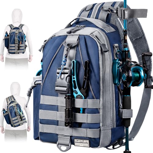 Ghosthorn Fishing Backpack Tackle Sling Bag-Backpack with Rod Holder- Lightweight Tackle Box Fly...