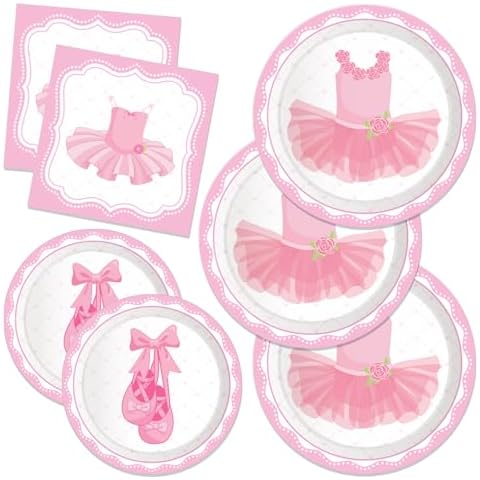 CC HOME Ballet Birthday Paper Plates Napkins Ballet Dress Tutu Shoes Disposable Tableware Set Party Supplies Swan dance Theme Dinnerware Serves 24 Guests for Audlts Kids Baby Shower Birthday 88PCS Cover