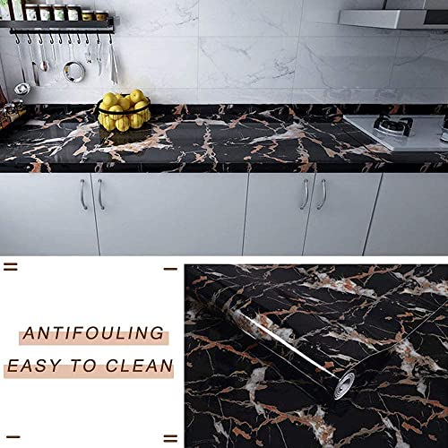 Image of Vinyl Contact Paper Decorative for Cabinets Countertops Kitchen Shelves Liner Self Adhesive Film Peel and Stick Waterproof Removable Wallpaper (Inches 24 x 96, Marble Black Gold Glossy)
