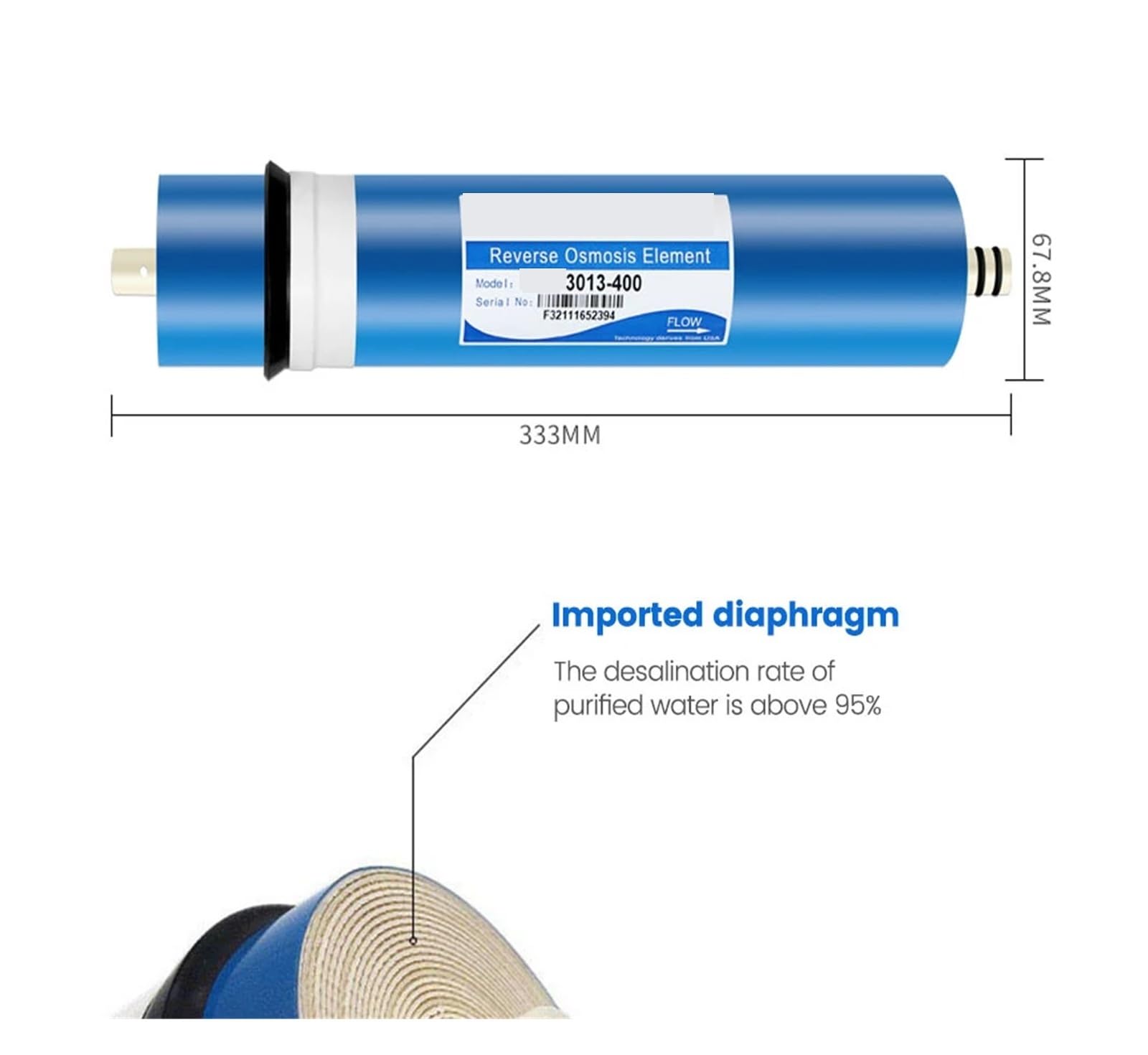 Cartucho de filtro de agua de membrana de ósmosis inversa de 400 gpd 3013-400, piezas de ósmosis inversa for purificador de agua, sistema de filtro de agua de ósmosis inversa Debajo del fregadero