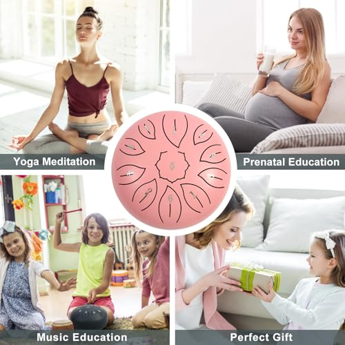 Image of Steel Tongue Drum 6 Inch 11 Notes, C Major Tongue Drum Rain Chime Outside, Chakra Drum for Rain, Rain Drum with mallets for Musical Education Entertainment Zen Meditation Yoga Gifts (pink)