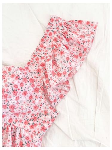 SOLY HUX Girl's Summer Floral Print Ruffle Cap Sleeve Sweetheart Neck Tops Peplum Cute Babydoll Blouse4