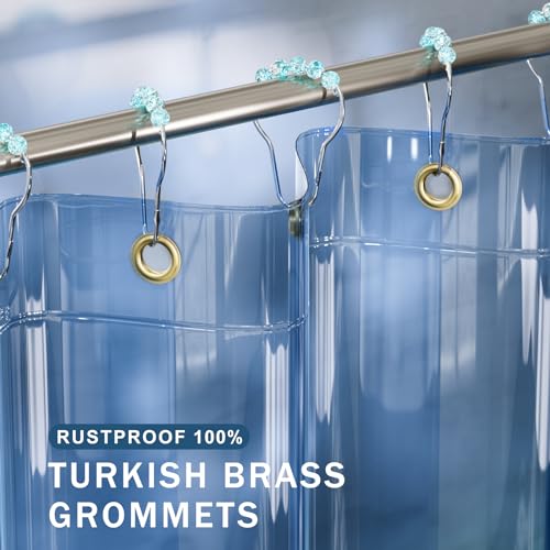 Image of AmazerBath Shower Curtain Liner, 100% EVA Soft Clear Blue Heavy Duty Shower Curtain and Liner 2-in-1, 72x72 Luxury Plastic Weighted Bathroom Shower Liner, 12 Rustproof Grommets & 3 Heavyweight Stones