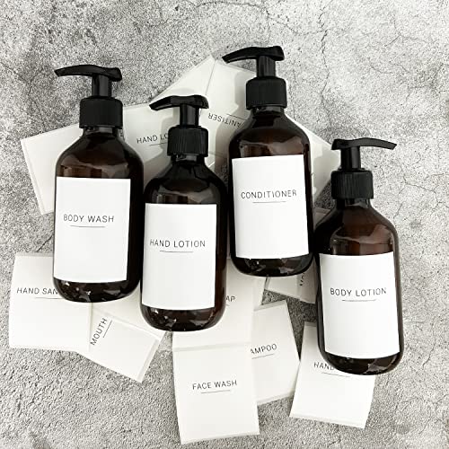 Ezebesta 4 Pieces 500ml Soap Lotion Pump Dispensers with Labels Bathroom Brown Dispenser Bottles with 22 Stickers - Cosy Home Interiors Ezebesta 4 Pieces 500ml Soap Lotion Pump Dispensers with Labels Bathroom Brown Dispenser Bottles with 22 Stickers - Image 4
