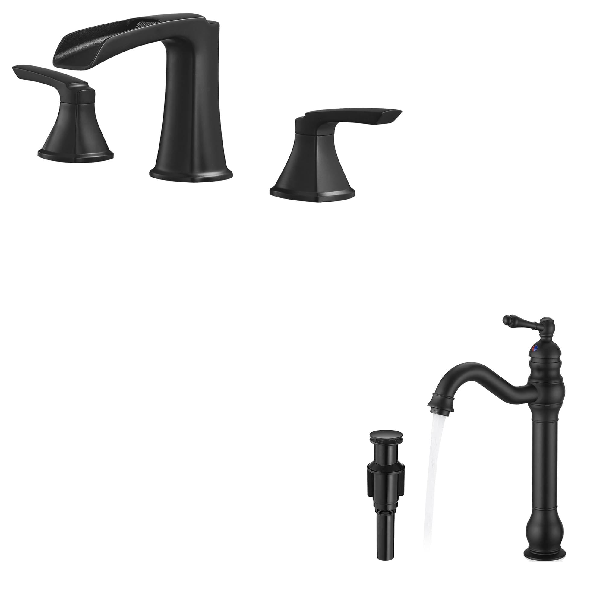 Hcfyauis Black Brass Waterfall Bathtub Faucets, High Flow Bathtub Faucet 3 Hole 6-16 Inch Widespread Tall Bathroom Sink Faucet Single Handle, 360 Degree Swivel Vessel Faucet, Bathroom Faucets One Hole