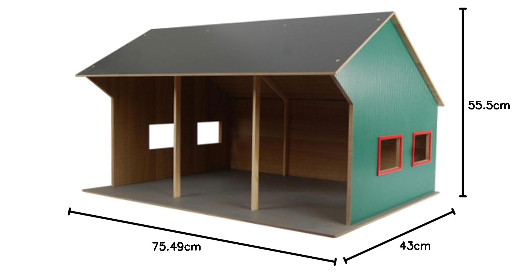 Kids Globe Holz Bauernhof Spielzeug – Scheune, Schuppen, Halle, Stall, 1:16, mit 3 Boxen – robust, kindgerecht, pädagogisch wertvoll, Spielfigurenzubehör