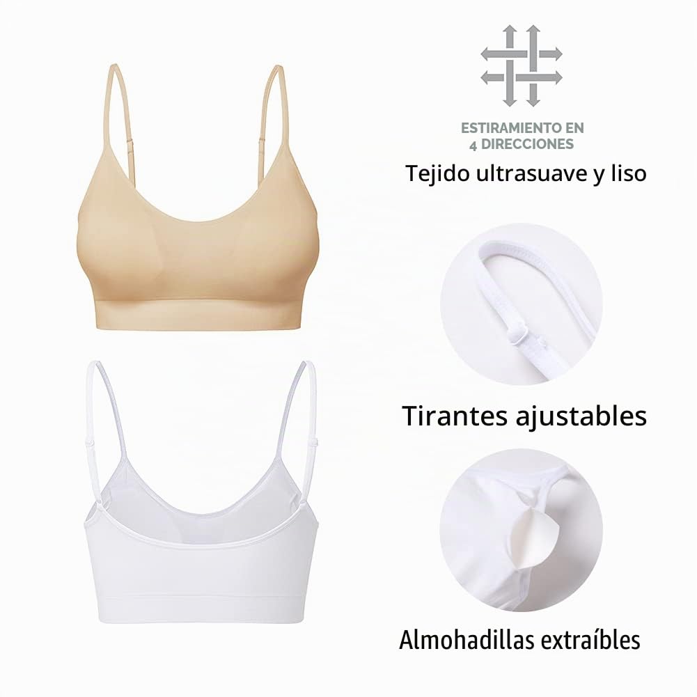 Sujetador Sin Aro Bralette Acolchado para Mujer, Correas de sueño, Sujetadores sin Costuras, para Yoga, Deportes