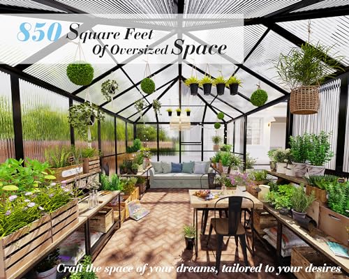 Jocisland-14x95x9-FT-Polycarbonate-Greenhouse-6-FT-Wall-Height-Outdoor-Aluminum-Greenhouses-with-2-Ventilation-and-Rain-Gutter-Double-Doors-with-Hook-Walk-in-Greenhouse-for-Backyard-Garden Jocisland 14x95x9 FT Polycarbonate Greenhouse 6 FT Wall Height Outdoor Aluminum Greenhouses with 2 Ventilation and Rain Gutter Double Doors with Hook Walk in Greenhouse for Backyard Garden