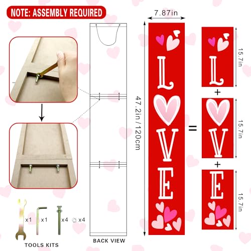 47"H Valentines Wooden Porch Sign Large Red Love Porch Sign Valentine Day Vertical Porch Sign Front Door Rustic Tall Welcome sign for Farmhouse Home Front Door Yard Party Decor by Medoore - Image 5