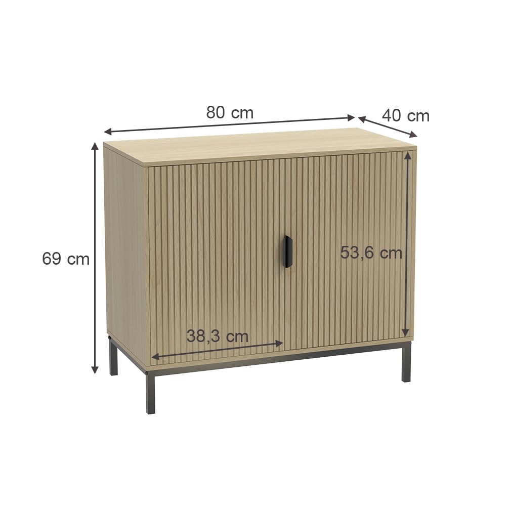 Vicco Kommode Lennox, Eiche, 80 x 69 cm | mit 2 Türen, zur Ablage von Zeitschriften und Fernbedienungen geeignet