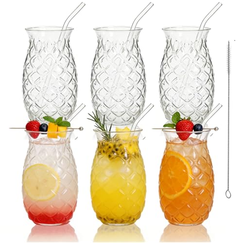 Acshio Set of 6 Pineapple Drinking Glasses, 17 Oz Clear...