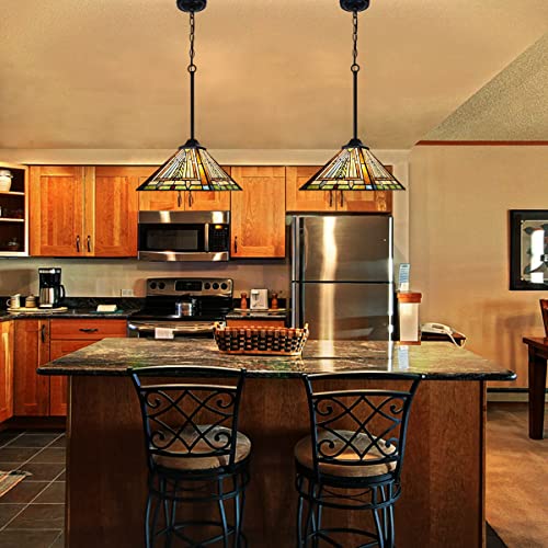 Cotoss CB124354CP Tiffany Pendant Light Fixtures Hanging Lamp 1 Light Mission Style Antique 12 Inch Medium Stained Glass Pendant Lighting For Kitchen Island Dining Room Study thumb #3