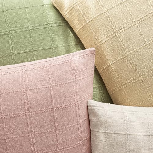 Image of Foindtower Set of 1 Decorative Linen Check Throw Pillow Cover Neutral Farmhouse Lumbar Cushion Cover Modern Coastal Boho Accent Home Decor for Sofa Chair Couch Bed Living Room,12x20 Inch,Light Pink