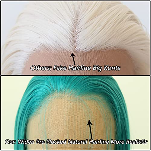 Towarm Dark Green Wig Long Straight Teal Emerald Green Synthetic Lace Front Wigs Pre Plucked Natural Hairline with Baby Hair for Black Women Heat Resistant Fiber Cosplay Daily Wear Wig (Emerald Green) - Image 3