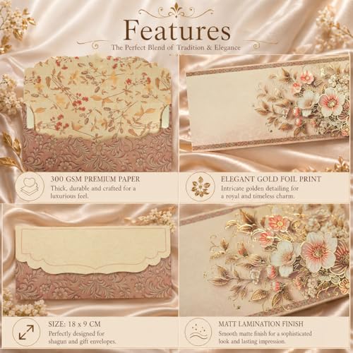 Image of Fonsie cash shagun fancy design envelopes pack of 75 for gifting money on wedding gift, baby shower, shagun, family gatherings(Floral).