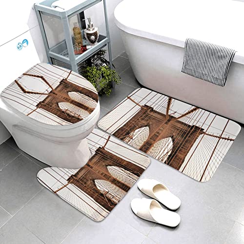 Photo Of Brooklyn Bridge Print Rug Mats Pads Badvorleger Badteppich Set 3-teilig + Konturteppich + Toilettendeckelbezug – Bild 4