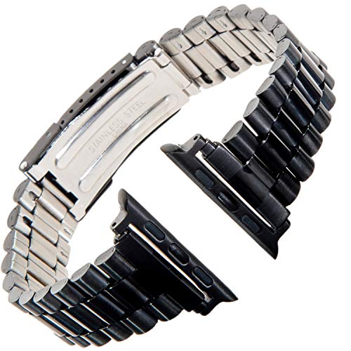 Product Deal Gilden 42mm/44mm Non-Expansion Extra-Long Stainless Steel Watch Band 1536W-BL-SMART, fits Apple Apple Watch (Fits 42mm/44mm Watch, Extra Long, Black)