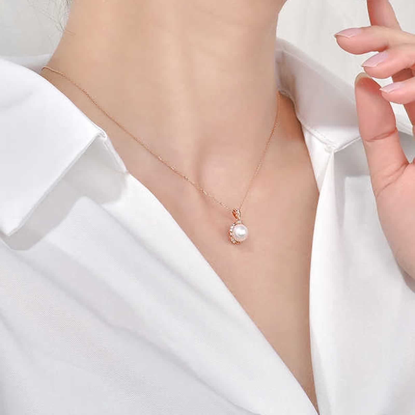 Halskette Damen Anhänger, Kette Lang Weiß Diamant Elegant Echter Schmuck 9K/14K/18K Roségold
