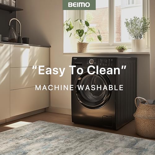 Image of BEIMO Area Rugs 5x7 for Living Room Bedroom, Modern Abstract Machine Washable Rug, Large Soft Low Pile Floor Carpet with Non Slip Backing for Dining Room, Blue /Taupe